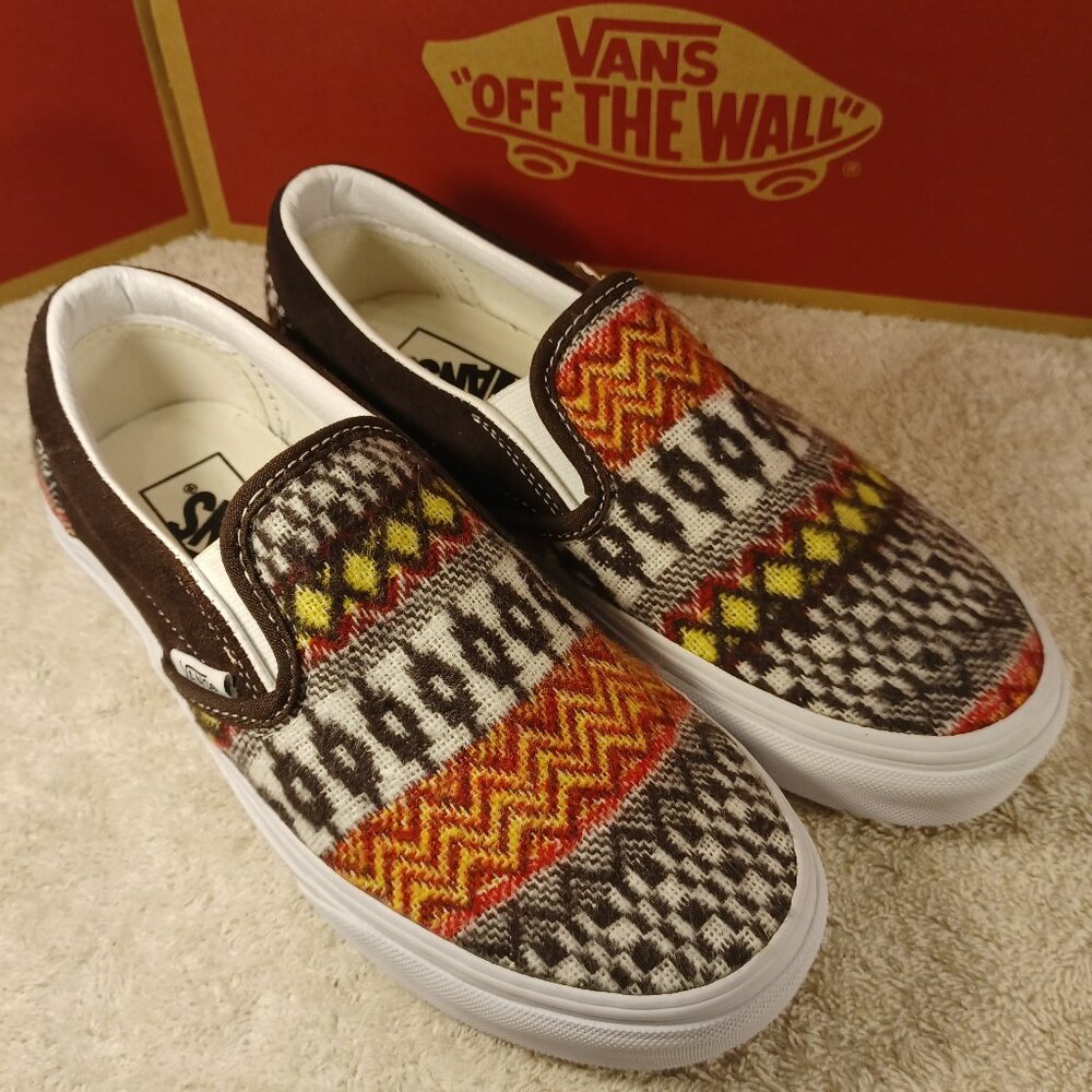Vans Men's 5/Women's 6.5 Slip On Fair Isle Brown Woven Textile VN0A5JMHBF0